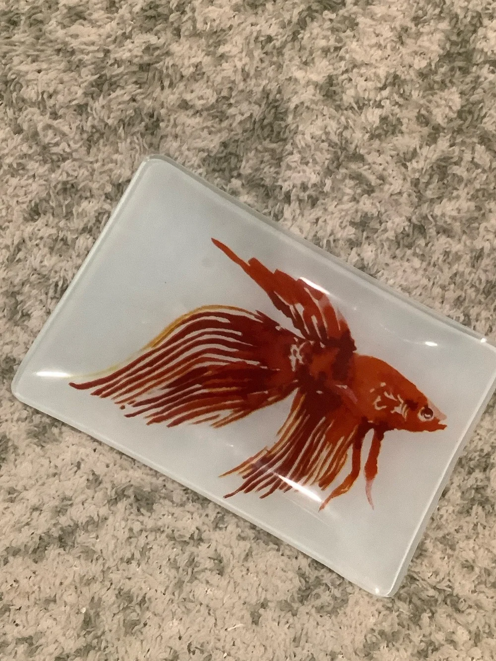 West Elm Red Betta Fish Glass Trinket Jewelry Soap  Dish RS 6”x4”